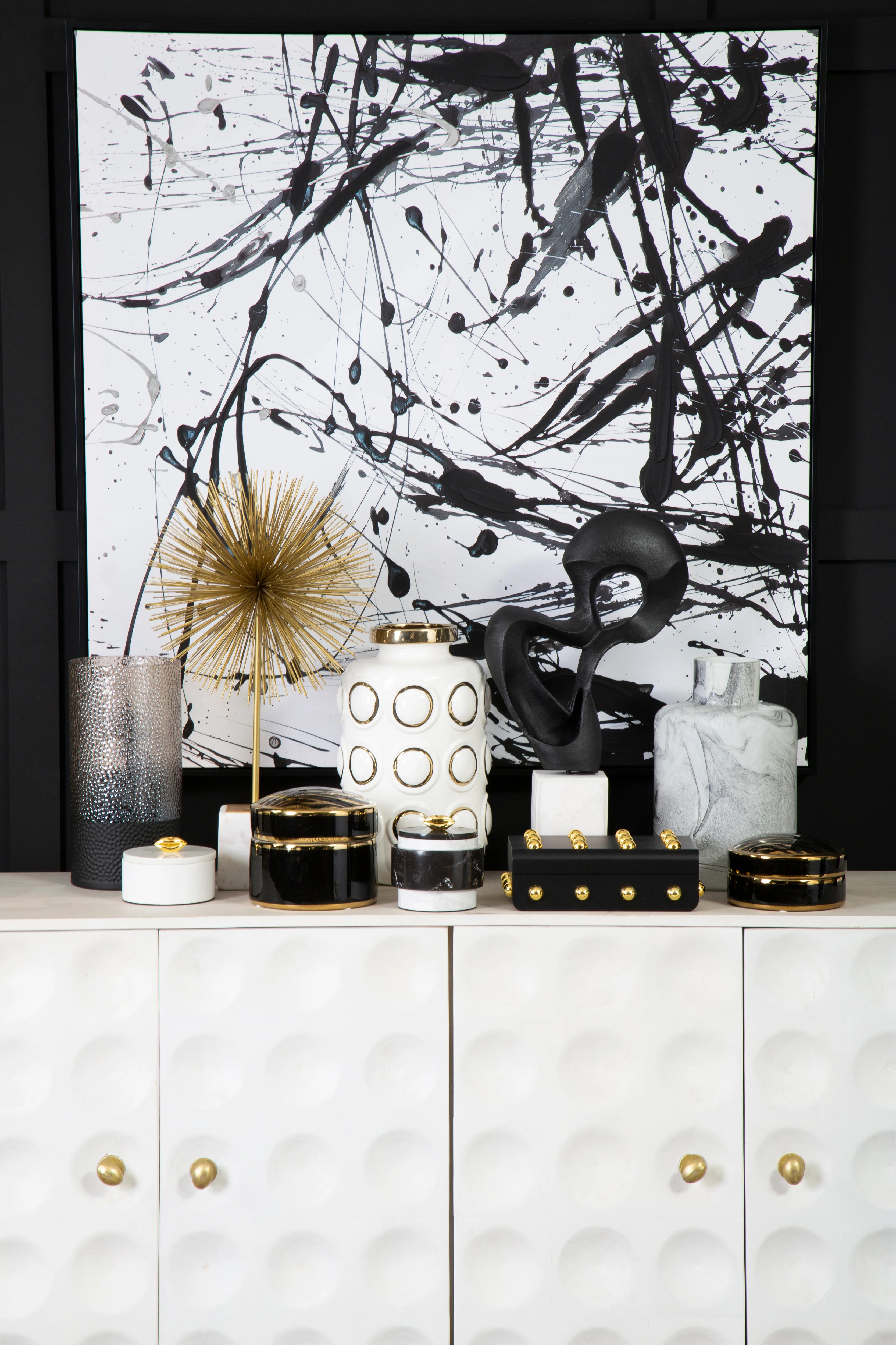 Noah Monochrome Black & White Paint Splash Framed Wall Art